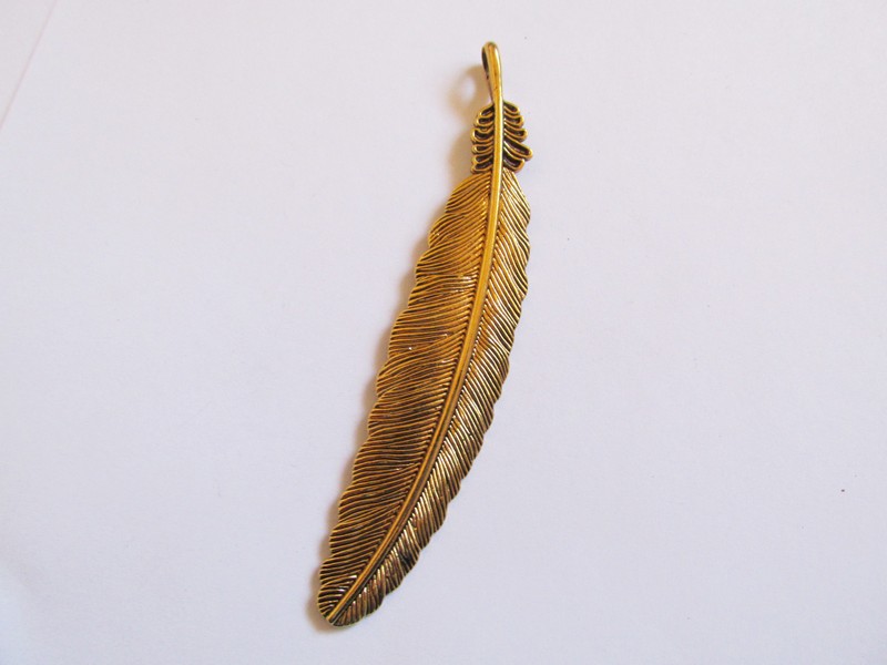(image for) Feather pendant antique gold #HU14-3